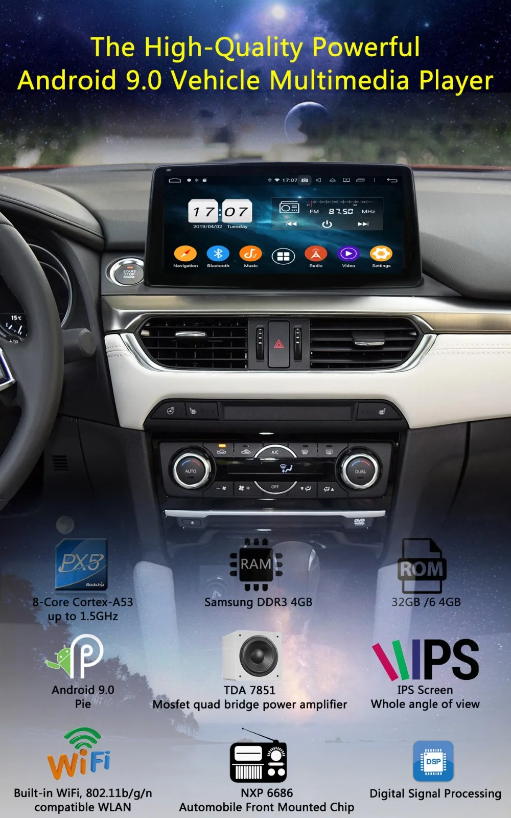 10,2" ips Android 9,0 8 ядерный 4G+ 64G Автомобильный мультимедийный радио gps для Mazda 6 Atenza dzda6 DSP CarPlay Parrot BT
