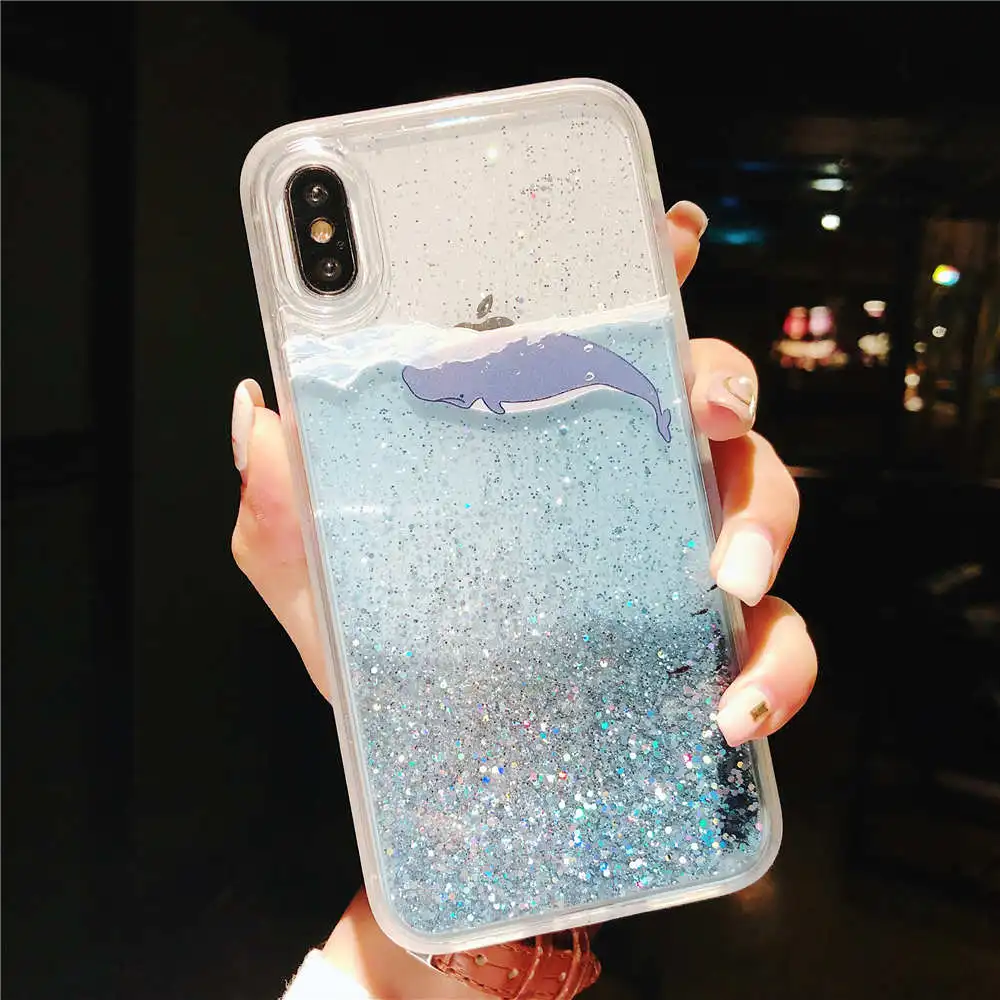 New Luxury Funda Phone Case For iPhone X 8 7 6S 6 Plus Cases 7Plus 8Plus Cover whale Dynamic Liquid Glitter Quicksand Coque |