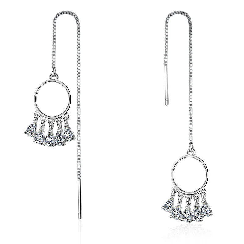 

Wholesale 925 sterling silver fashion shiny crystal female jewelry ladies long tassel stud earrings anti allergy girls
