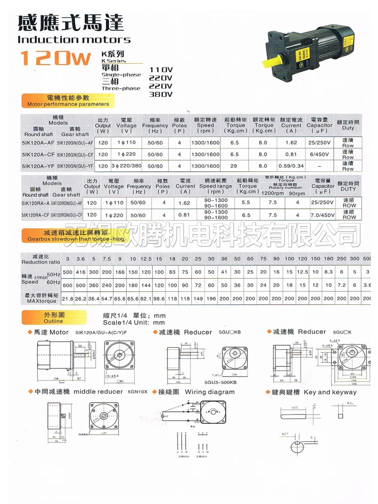 AC 120 W 220 V Мотор скорости шестерни/Мотор шестерни 5ik120rgn-cf 12,5 k 30 k 180 k 500 k