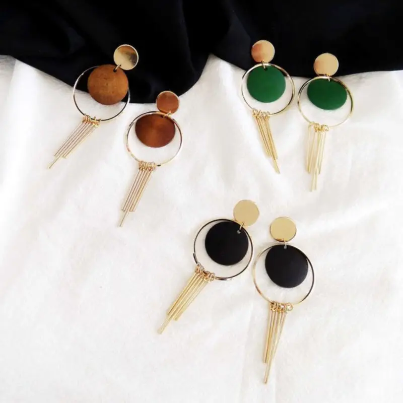 2018 творческая Преувеличение круглые серьги смолы металла 1 слово древесины кулон