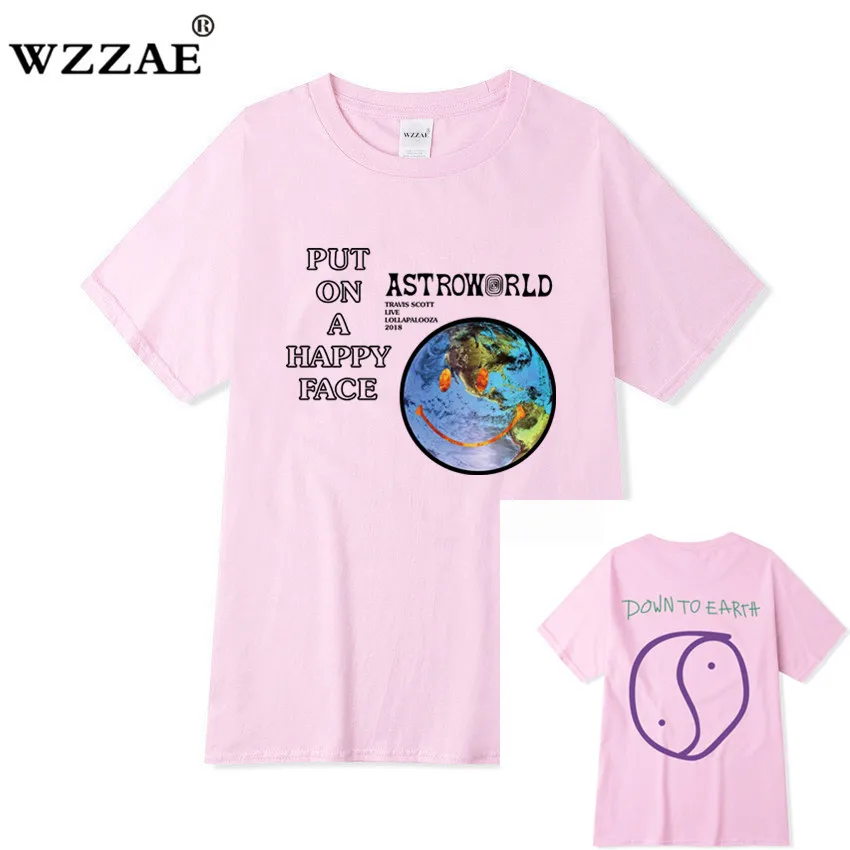 Pink 3 Горячая новинка, брендовая Новая модная футболка Мужская хип-хоп женская футболка с принтом Трэвиса Скотта астромира, парные влюбленные футболки Харадзюку - Цвет: Pink 3