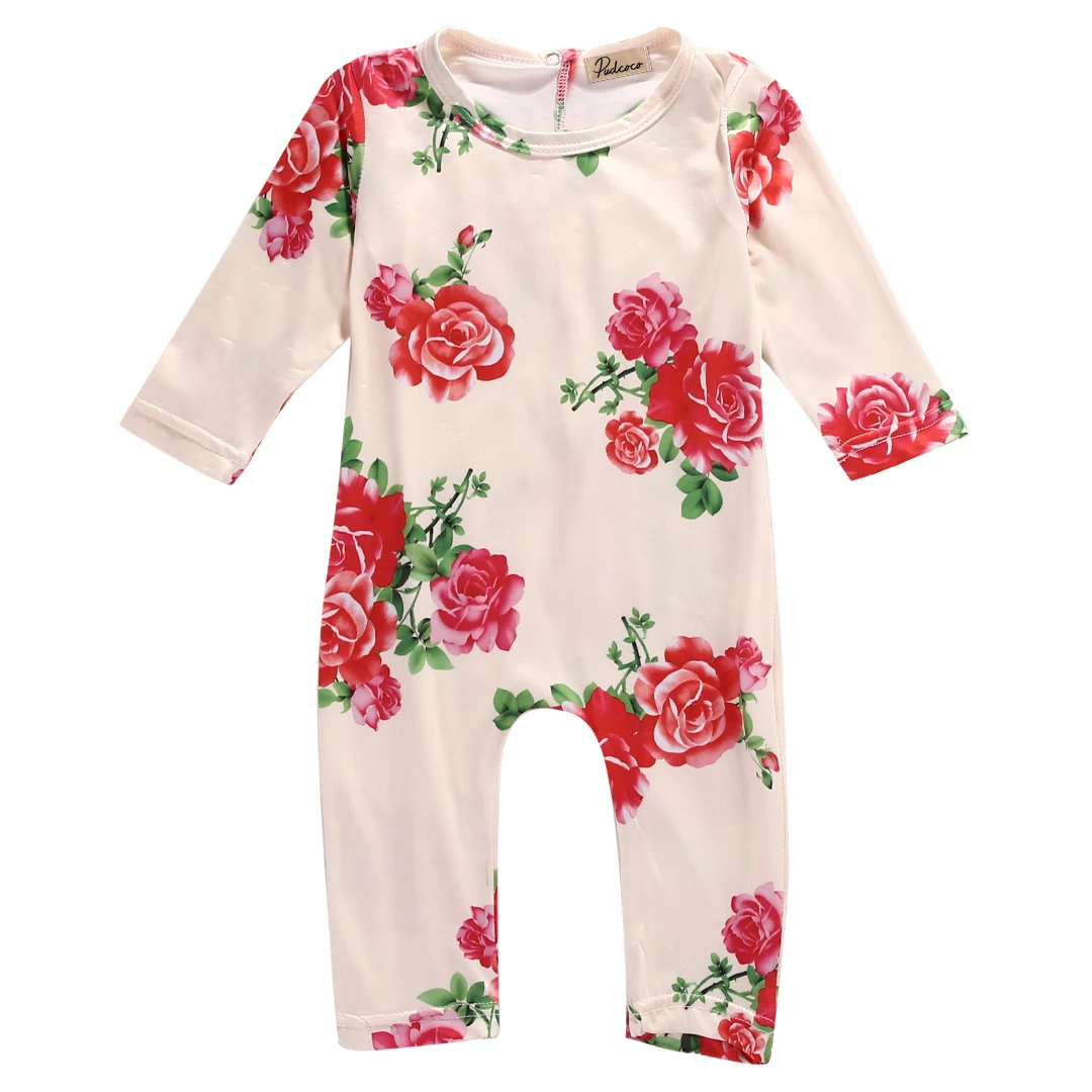 

pudcoco Infant Toddler Newborn Baby Girls Floral Casual Lovely Long Sleeve Romper Jumpsuit Outfits Babies Cute One-Pieces