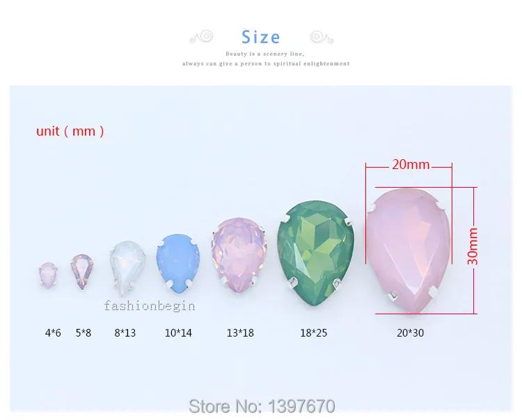All size Silver plated Sew on glass stone white/green/pink opal sewing Flatback Crystal Rhinestone teardrop Wedding Dress jewels