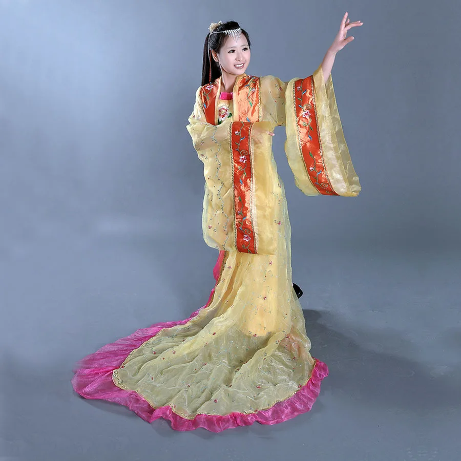 yellow Новинка года древней китайской Костюмы Женский костюм Тан костюм Hanfu Datang Поезд Одежда Костюм Феи костюм принцессы - Цвет: yellow