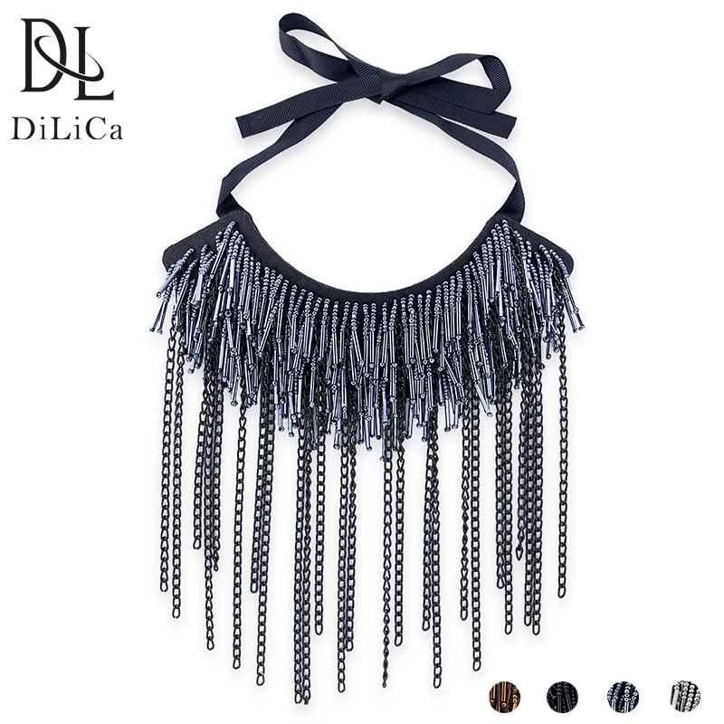 

DiLiCa Women Vintage Long Tassel Statement Necklace Choker Collar Necklaces & Pendants Female Rope Chain Chokers Necklaces