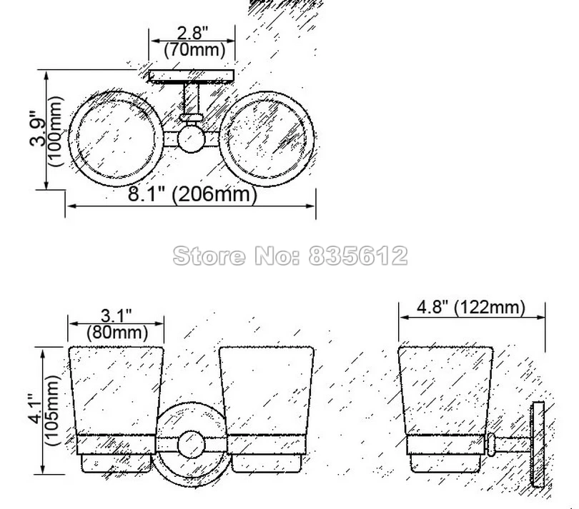 Черный бронзовый настенный держатель для зубной щетки с маслом и двумя