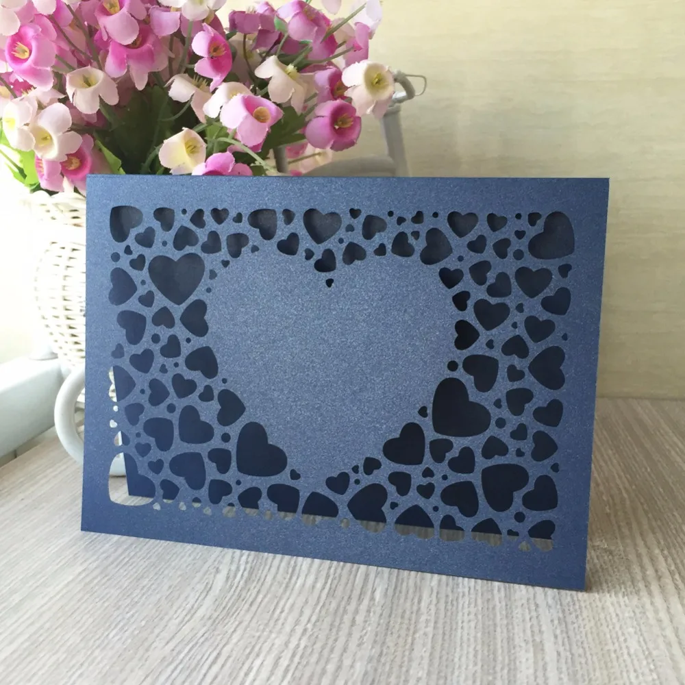 

100pcs Chic Heart Laser Cut Wedding Invitation Cards Invitations Cards Customizalbe Envelopes & Inner Card & Party Supplies