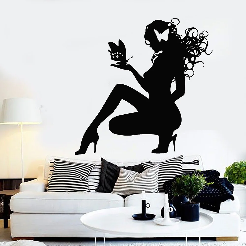 

Sexy Hot Girl Wall Stickers Butterfly Hair Spa Beauty Salon Wall Window Decor Decals Girls Bedroom Decoration Fad Posters D986
