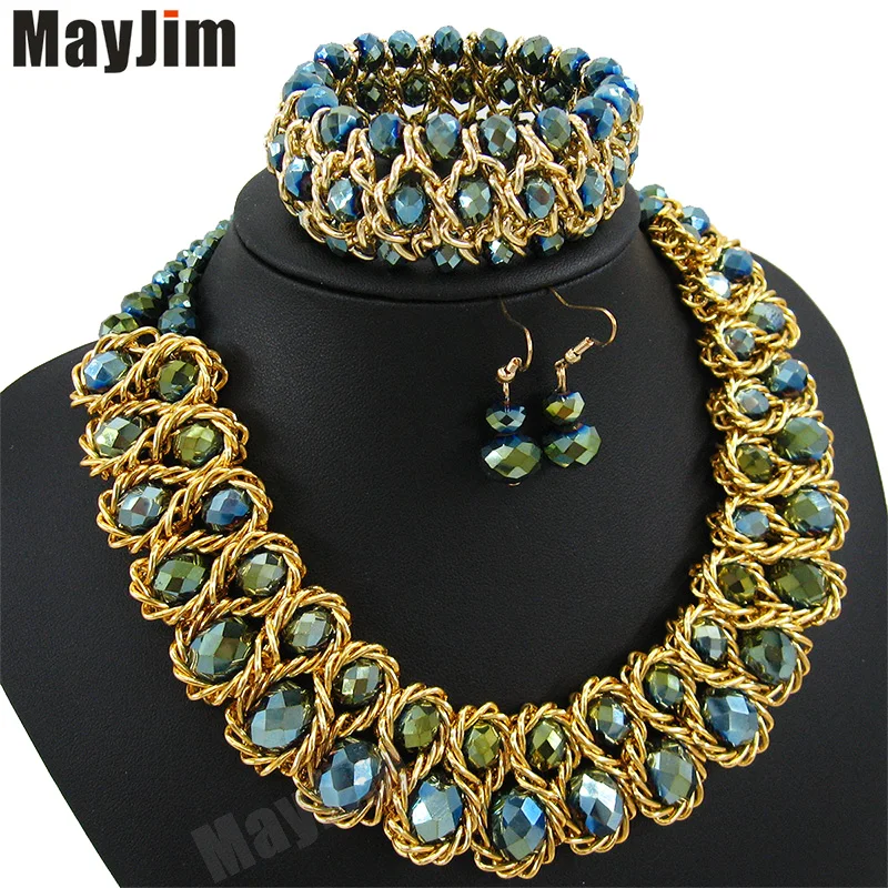 Заявление ожерелье 2017 мода ювелирные наборы Ручной Работы бусы кристалл дубай