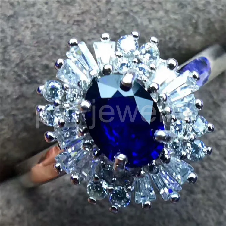Кольцо с натуральным синим сапфиром, 1CT драгоценный камень,, блестящее кольцо из серебра 925 пробы, хорошее ювелирное изделие Q91159