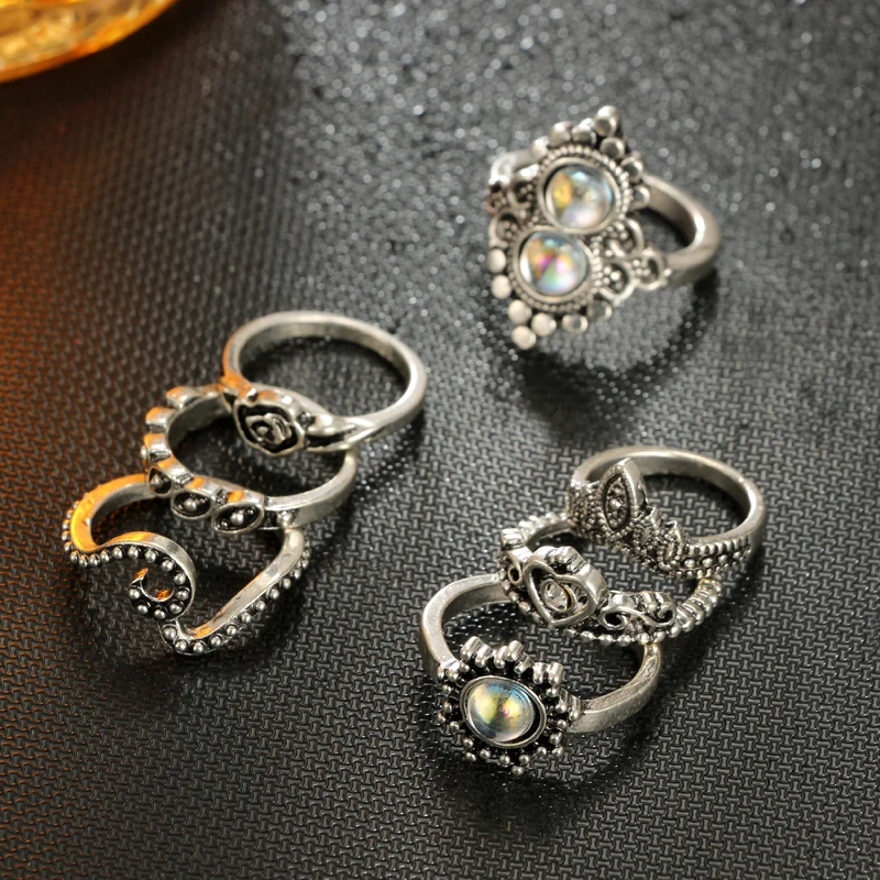 Tocona 16 шт./компл. кольца в богемном стиле с сердечками и цветками для женщин стразы