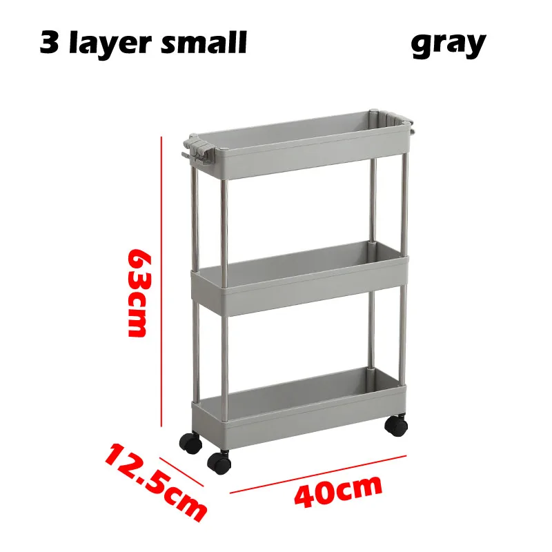 3 layer-small-gray 2/3/4 Слои Gap Кухня стеллаж для хранения тонкий слайд башня подвижные собрать Пластик Ванная комната полка колеса Экономия пространства Организатор - Цвет: 3 layer-small-gray