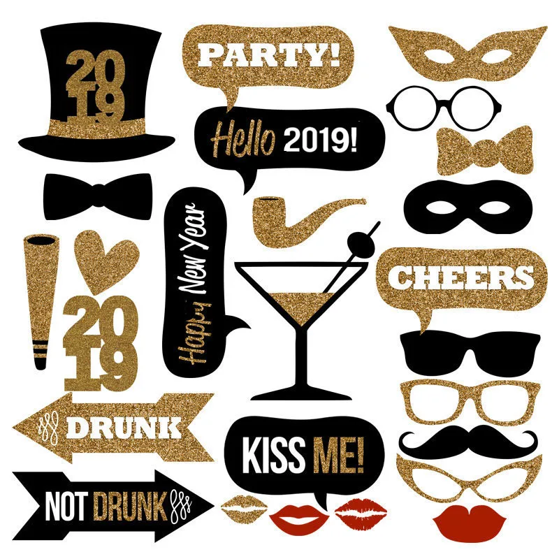 2019 Happy Новый год Eve Photo Booth Реквизит Декор Шапки очки вечерние украшения PhotoBooth