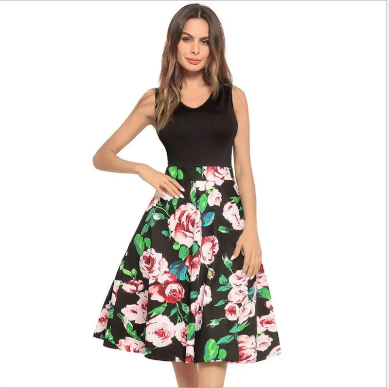 Летние Для женщин новый v образным вырезом без рукавов жилет качели ретро Splise