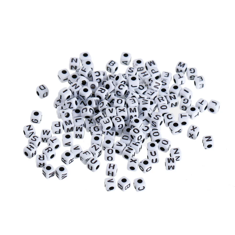 DoreenBeads акриловые бусины-разделители белые квадратные в случайном порядке Алфавит/буквы узор около 5 мм(2/") х 5 мм(2/8"), 500 шт