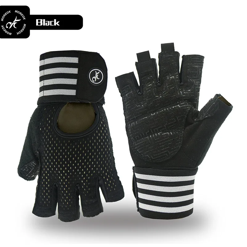 MK100-1Black MOREOK лайкра тренажерный зал фитнес тренировки тяжелая атлетика перчатки дышащие противоскользящие планки с регулируемым ремешком - Цвет: MK100-1Black