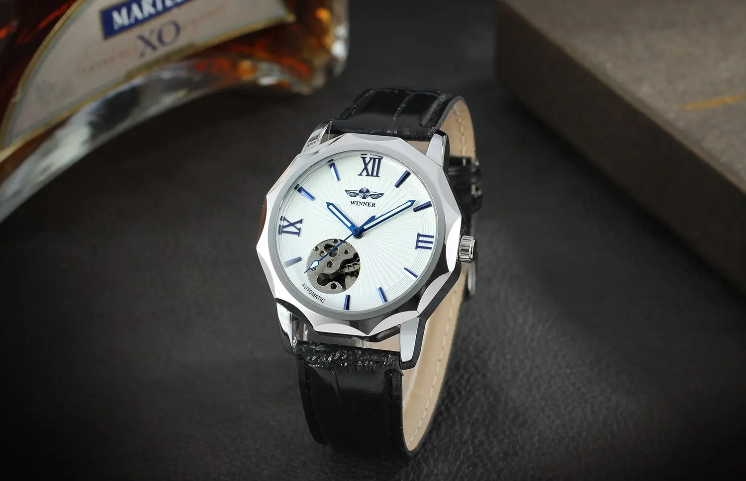 WINNER Blue Exotic Dodecagon дизайнерские мужские часы с скелетонным циферблатом