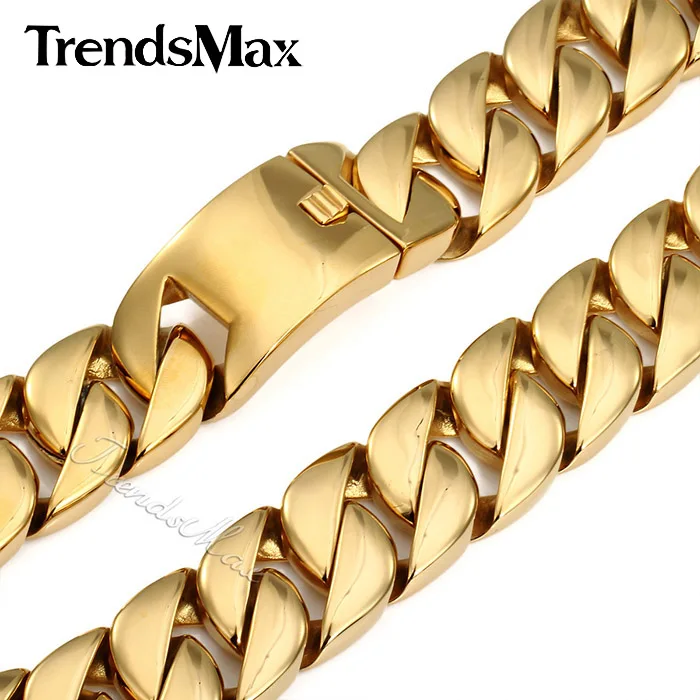 Trendsmax 31 мм супер Тяжелая Толстая Мужская цепочка Плоская Круглая Снаряженная кубинская Золотая тон 316L Нержавеющая сталь ожерелье на заказ длина HN29