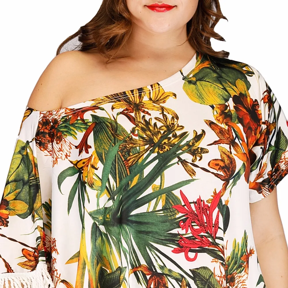 Женская блузка PGSD весенняя без бретелек с принтом растений длинная кисточками |