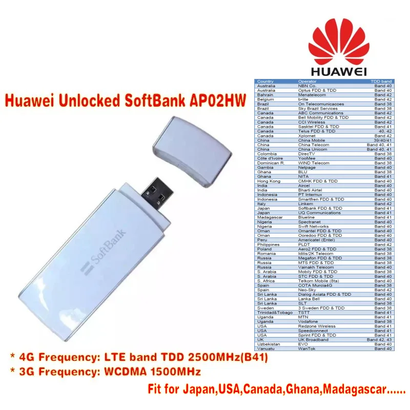 Huawei softbank AP02HW 4G LTE FDD B41 2500 мгц 3G WCDMA 1500 мгц|wcdma|wcdma lte3g ap |