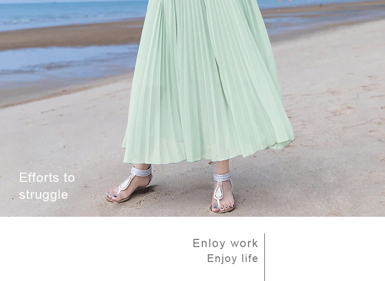 Summer Long Skirts Womens High Waist Vintage Boho Pleated Skirts Solid Color Chiffon Beach Maxi Skirt For Women Saia Faldas