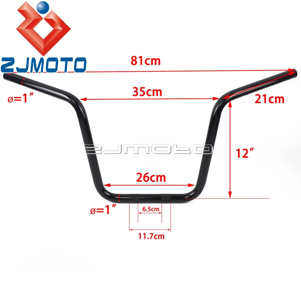 Мотоцикл 12 &quotRise Ape вешалка бар черный 1&quot Руль Для Harley Honda Yamaha Cruiser Кафе Racer Chopper