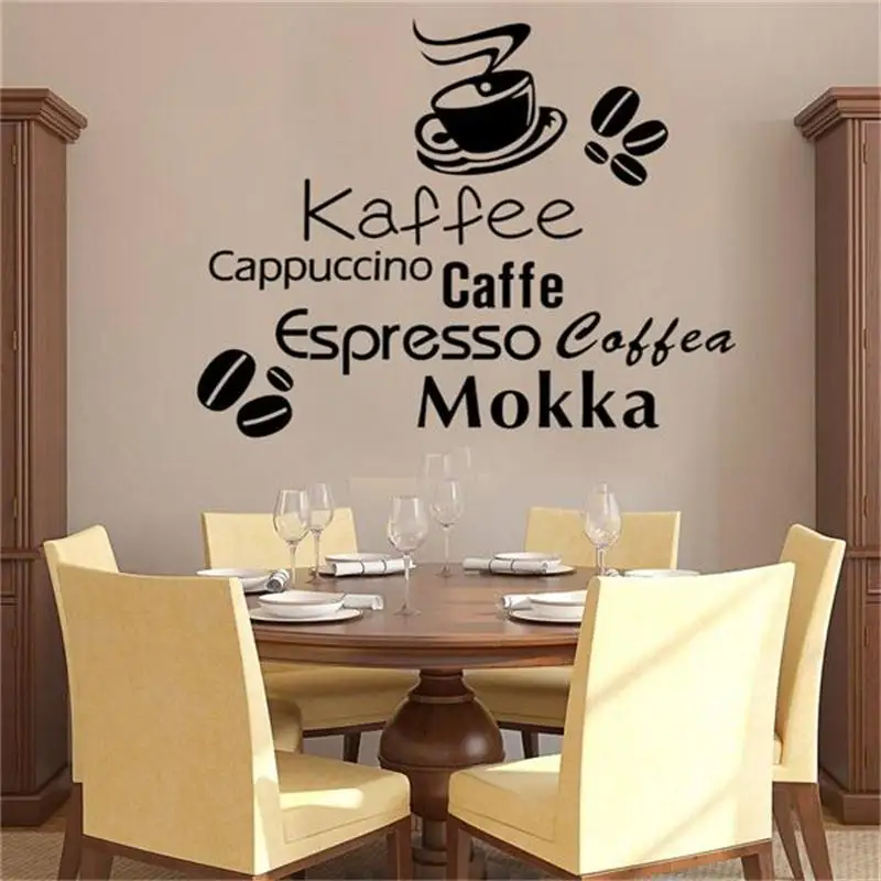 Модные Kaffee капучино Caffe буквы наклейки на стены дома Кофе магазин Украшения для кухни Diy виниловые наклейки декоративные печати плакат - Цвет: black