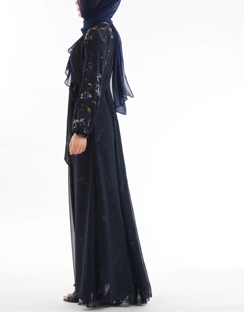 2019 мусульманское женское Цветочное платье абайя с длинным рукавом двустороннее