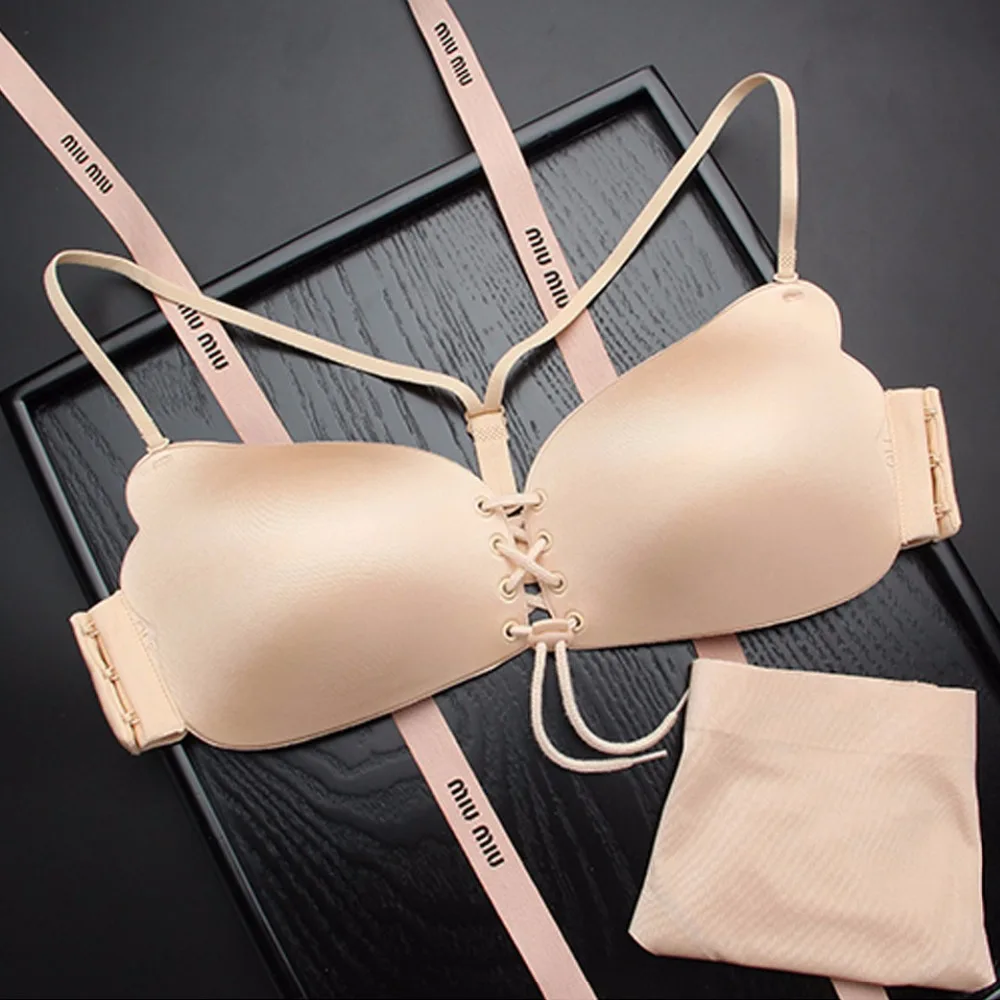 50 pcs / lot Invisible Front Closure Bras for Women Y-line Straps Super Push Up Bralette Sexy Underwear Seamless Adhesive Bra