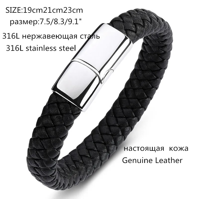 2018 Trendy Bracelet For Men Genuine Leather Braided &amp Bangles Classic Stainless Steel Magnetic Clasp accessories Gifts |