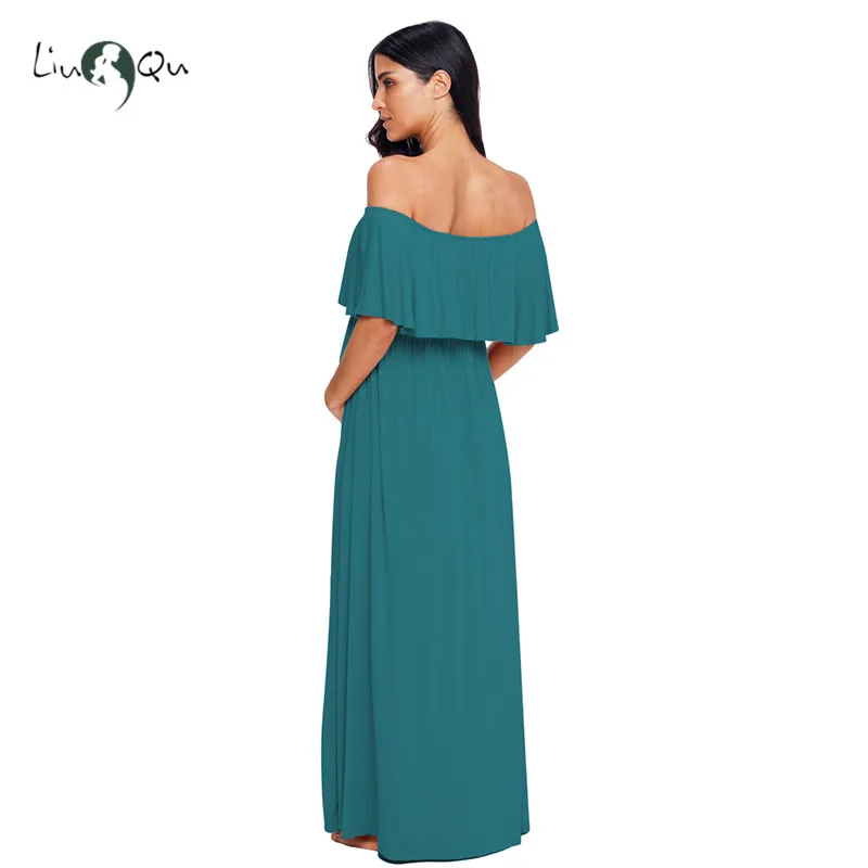 

Women's Off Shoulder Ruffle Trim Maxi Maternity Dress Baby Shower Pregnancy Dresses maternity dresses for photo shoot vestidos