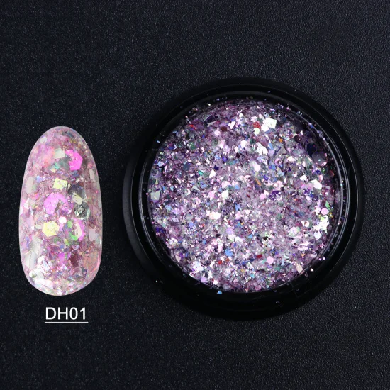 DH01 1 коробка Holo дизайн ногтей блестки хлопья Русалка шестиугольник Блестки Блестящий Порошок хромового пигмента для геля украшения ногтей кончик CHDH01-11 - Цвет: DH01
