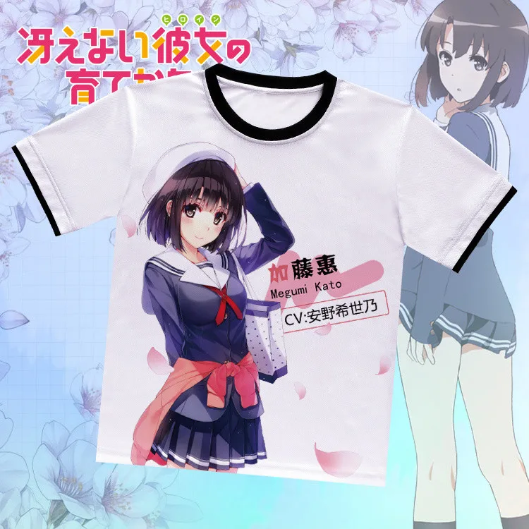 Футболка аниме Saekano Kasumigaoka Utaha белая футболка из полиэстера Kato Megumi летняя для