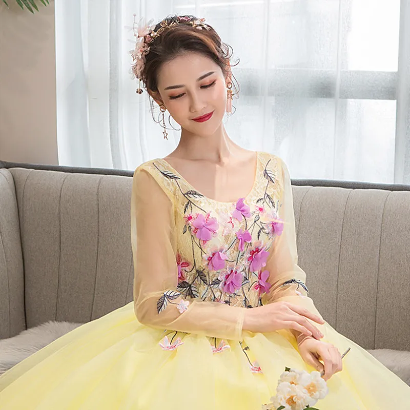 Бальные платья светильник Quinceanera желтого цвета с длинным рукавом Vestidos De 15 Sixteen