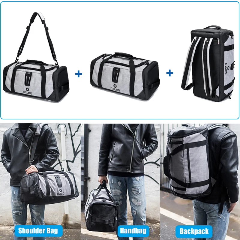 OZUKO New Multifunctional Large Capacity Men Travel Duffle Bag Waterproof Oxford Shoulder Bag Men's Backpack Luggage Handbags