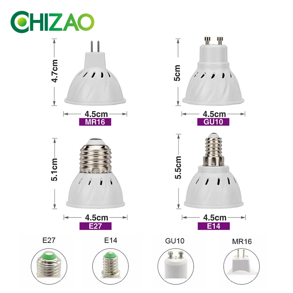Светодиодная фитолампа CHIZAO E14/E27/GU10/MR16 светильник выращивания растений 220 В 110