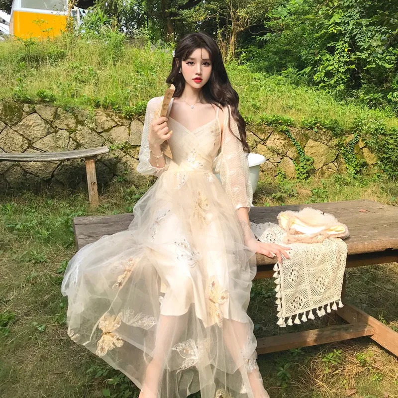 

mash v-neck spaghetti strap off shoulder sweet long dress high quality summer style Trend temperament vestidos verano 2021 new