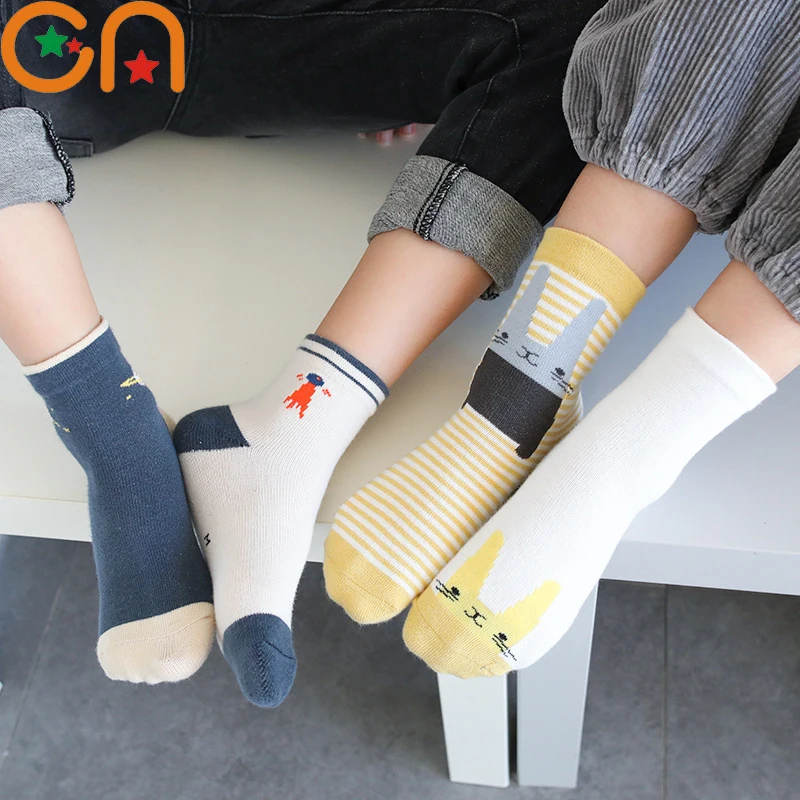 5 pairs/Lot Autumn Winter New Kids Cotton socks.Boy,Girl,Baby,Infant fashion stripe Cartoon sports socks,For Children gifts CN