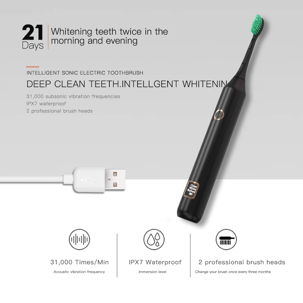 Tackore электрическая зубная щетка дисплей USB перезаряжаемая DuPont щетка ультразвуковое отбеливание зубов IPX7 водонепроницаемый светодиодный дисплей