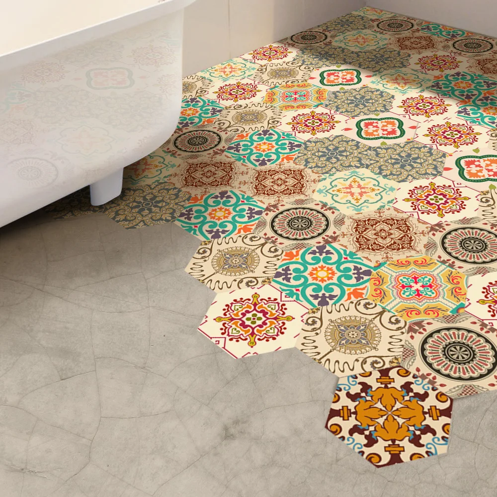

Personality Creative Baroque Style Floor Mat Stickers Floor Bedroom Bathroom Kitchen Room Waterproof Wall Tile Stickers Hexagon