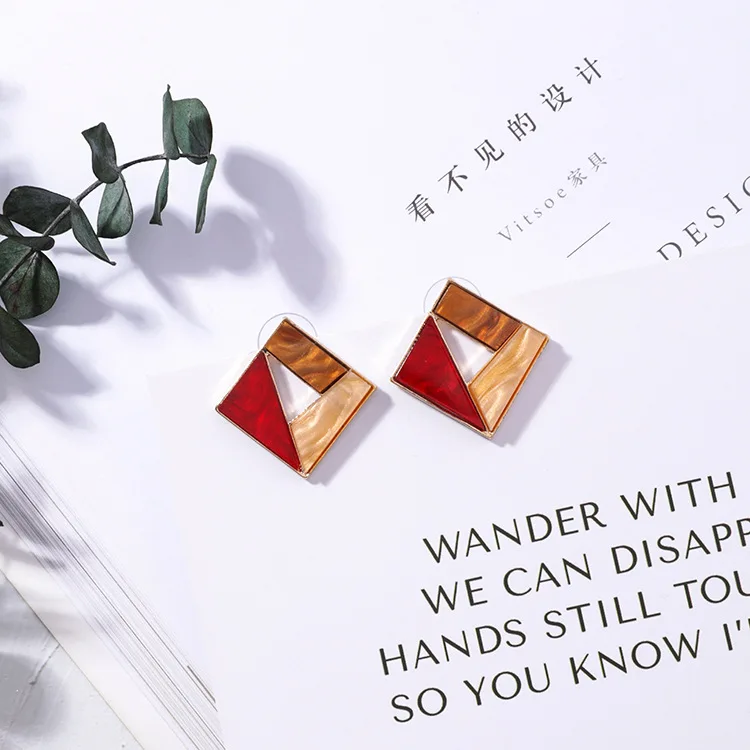 6 red square Корейский уксусная кислота красочные акриловые треугольные квадратные серьги-гвоздики для женщин винтажные полые геометрические Круглые Серьги Brincos - Окраска металла: 6 red square