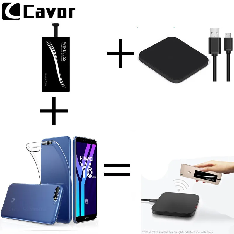 Черный Qi Беспроводное зарядное устройство power Pad для huawei Y6 Pro Y9 Y 6 9 чехол Аксессуары для мобильных телефонов беспроводной зарядный кабель приемника - Цвет: Черный