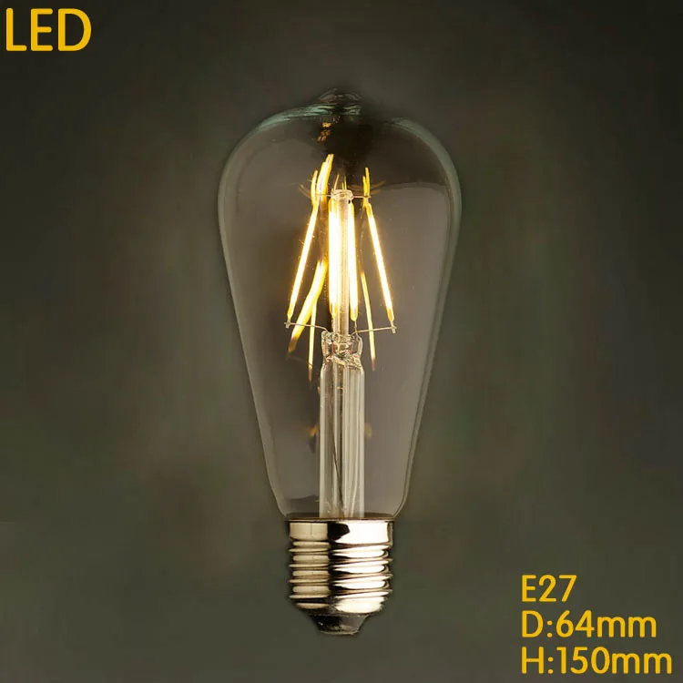 ST64 светодиодный 2 Вт 4 6 8 E27 нити Light 220 В 110 Edison ЛАМПЫ лампа ретро накаливания