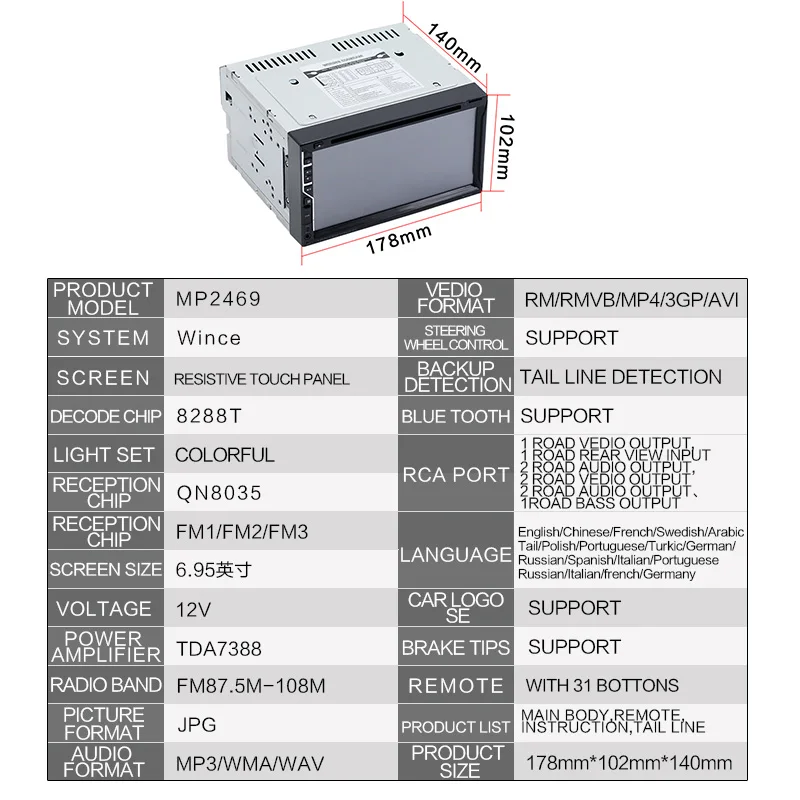 Автомобильный монитор ANLUD DVD GPS MP5 плеер 6 95 &quotсенсорный экран 2DIN Авторадио In-Dash