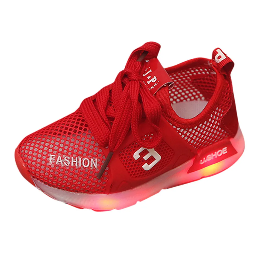 Красный Toddler Kids Baby girls shoes Mesh Breathable LED Luminous Sport Shoes Sneakers shoes with light zapatos deportivos niña#XB30 - Цвет: Красный