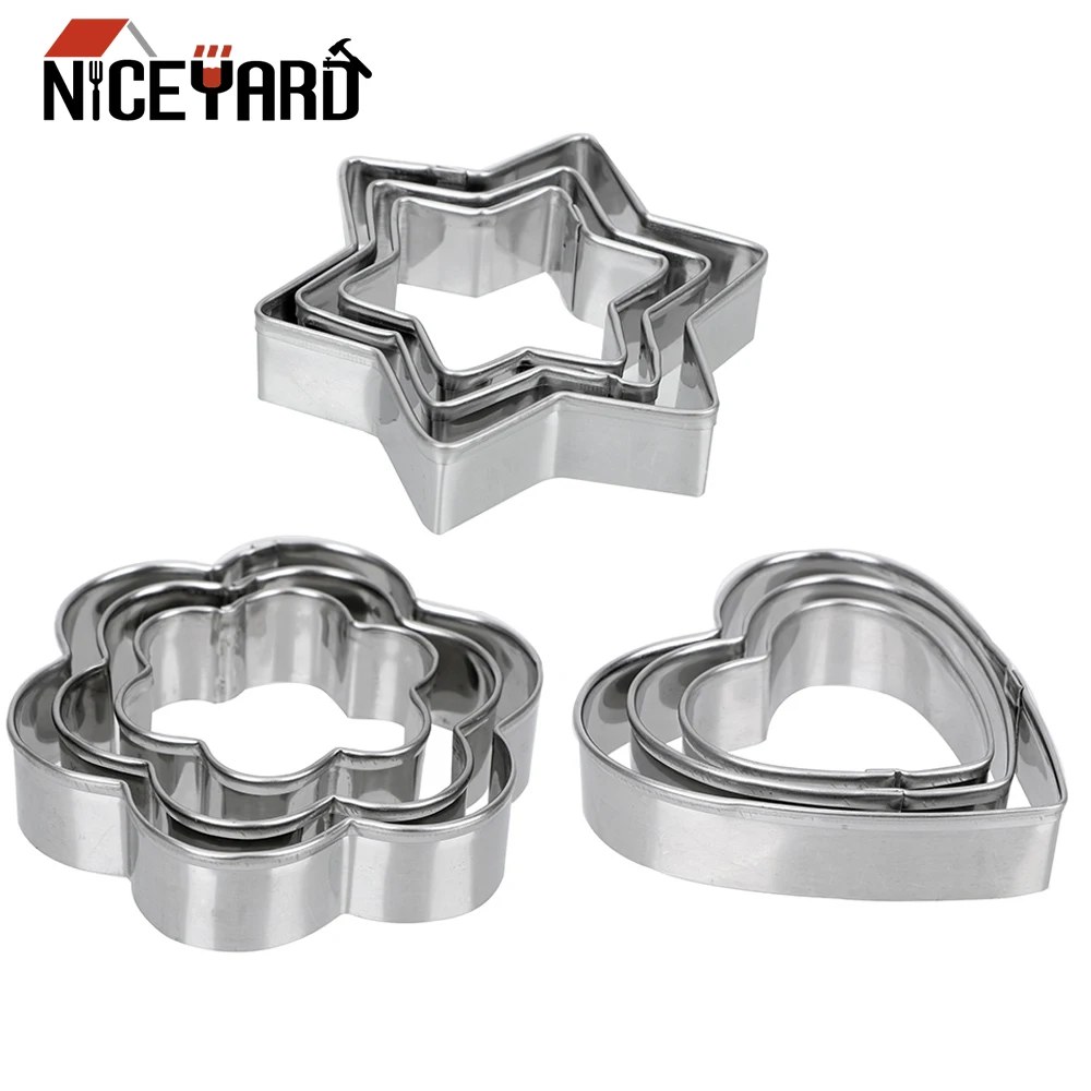 Niceyard для нарезки печенья в виде 3 шт./компл. пресс-формы для выпечки Нержавеющая сталь звезды сердце цветы резак для выпечки печенья DIY прессформы для Egg пресс-форм