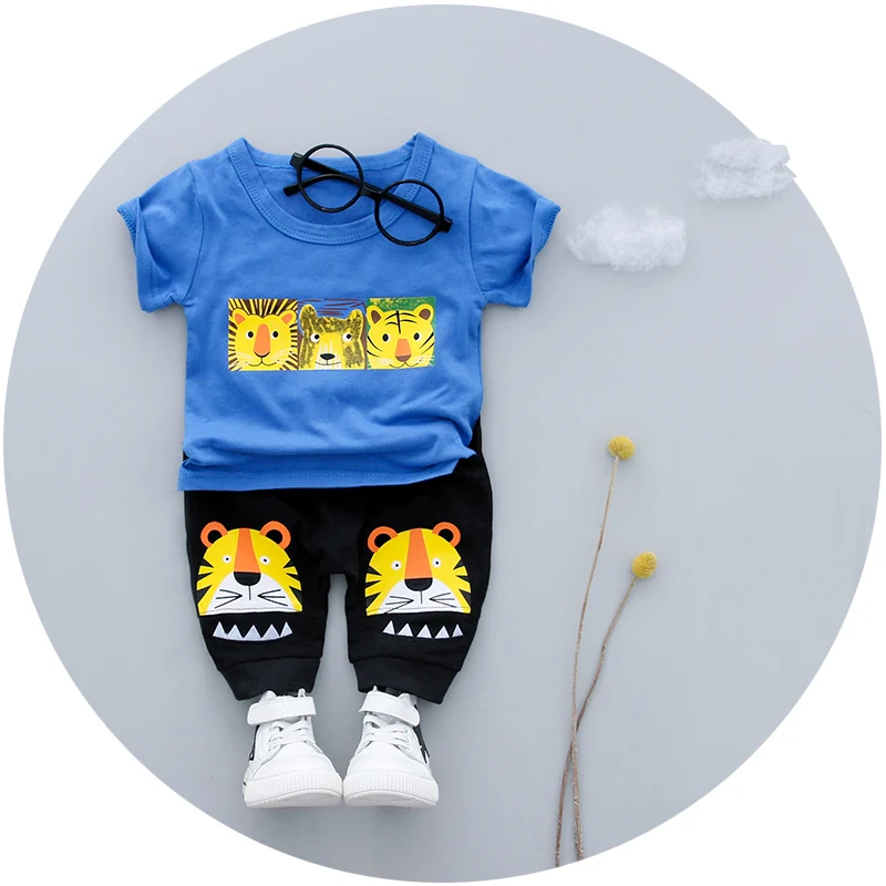 Boys Clothes 2018 New Summer 0-3y Fashion Style Infant bebe Clothing Cotton Tiger Print 18019 Good Quality Set |