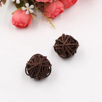 brown 10 шт./лот, 3 см цветные искусственные цветы, шар из ротанга, декоративный шар для рождества, дома, вечерние, декоративные, подарки для детей - Цвет: brown