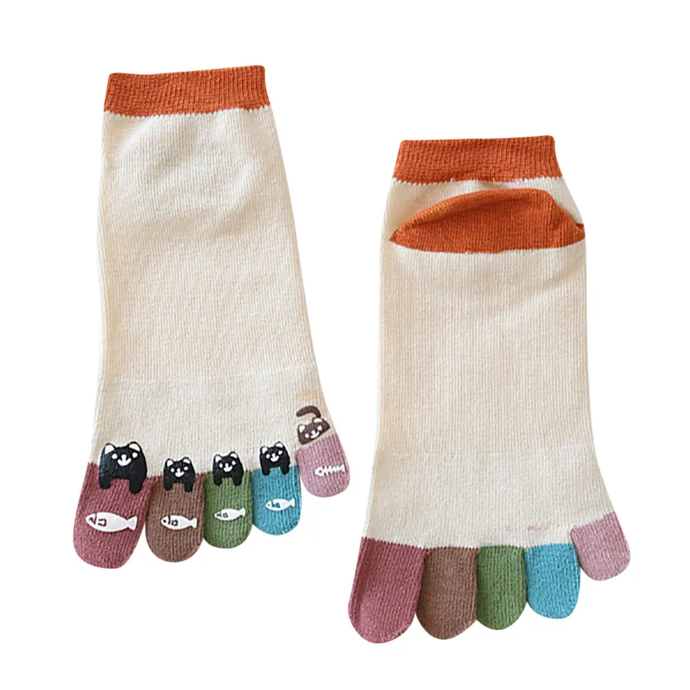 OR Женские носки; calcetines mujer; женские хлопковые дышащие Разноцветные носки с пятью пальцами; хлопковые забавные короткие носки; T429 - Цвет: OR
